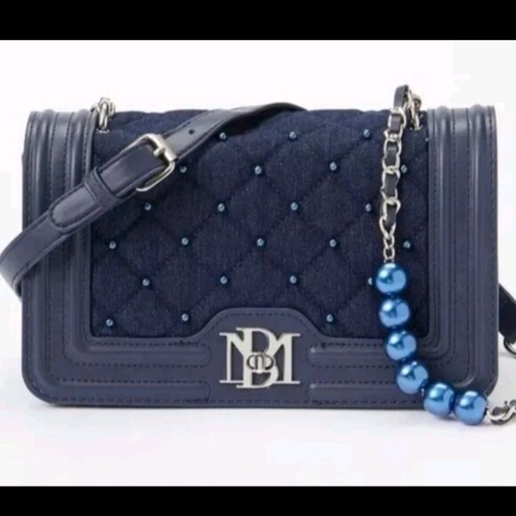 Badgley Mischka Diamond Denim Crossbody with Pearl Accent - Picture 1 of 2